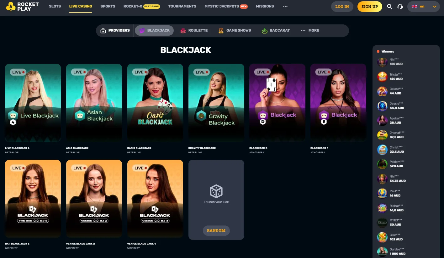 Blackjack RocketPlay Casino