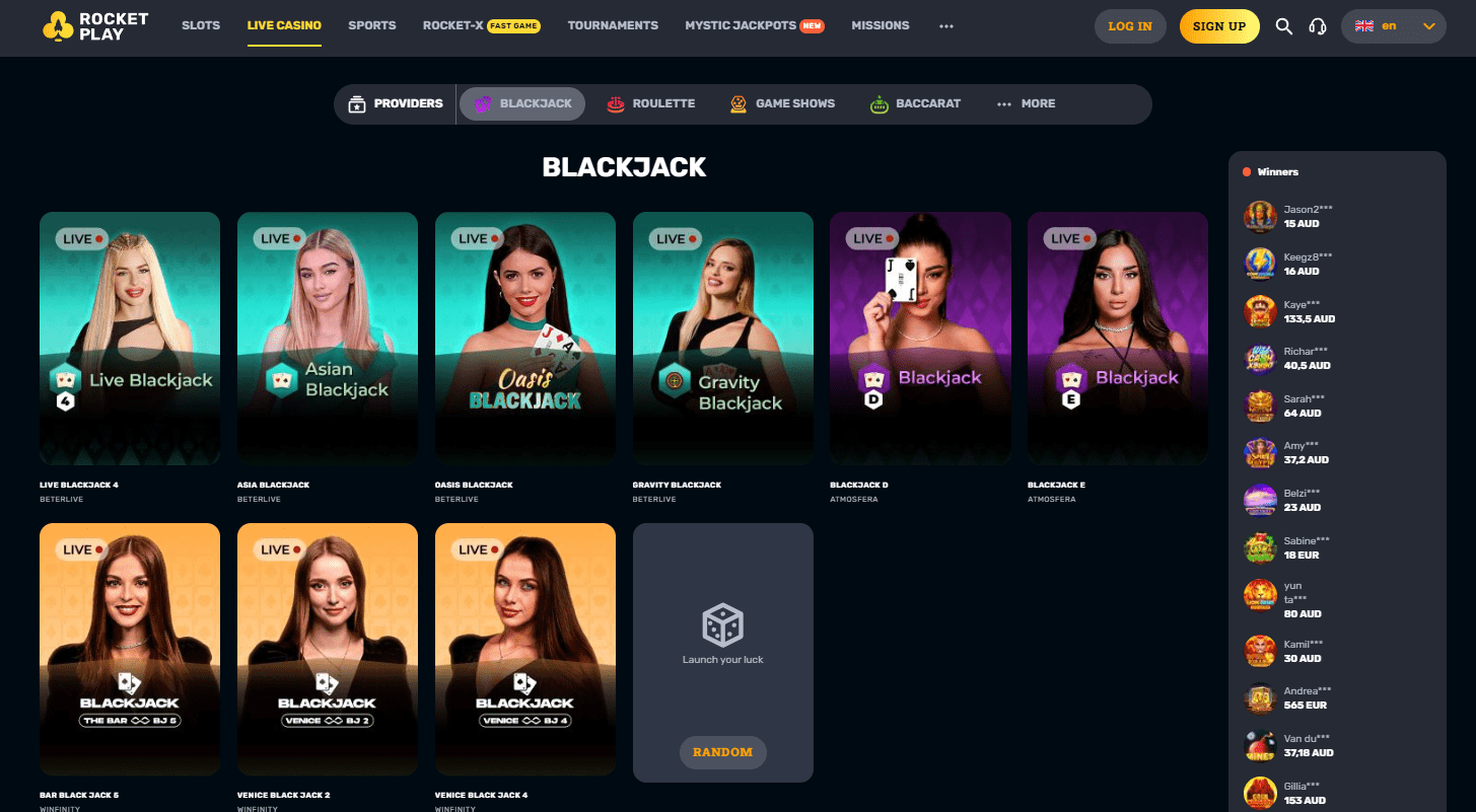 Live Dealer Blackjack Rocket Play