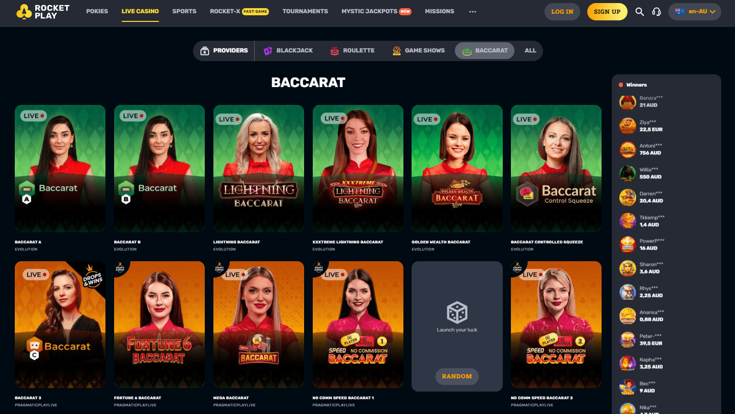Live Dealer Baccarat Rocket Play